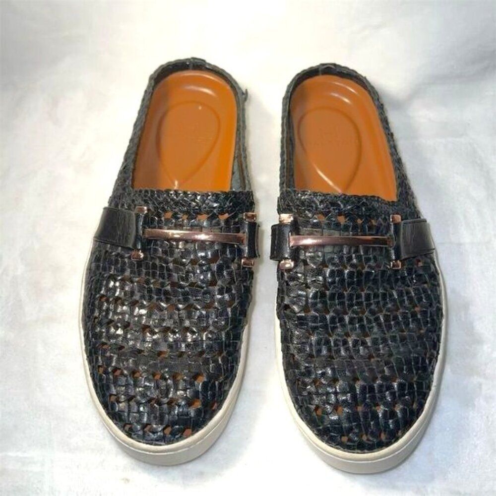 H by Halston Women's Black Leather Mules Size 7 Slip-On Casual Flats